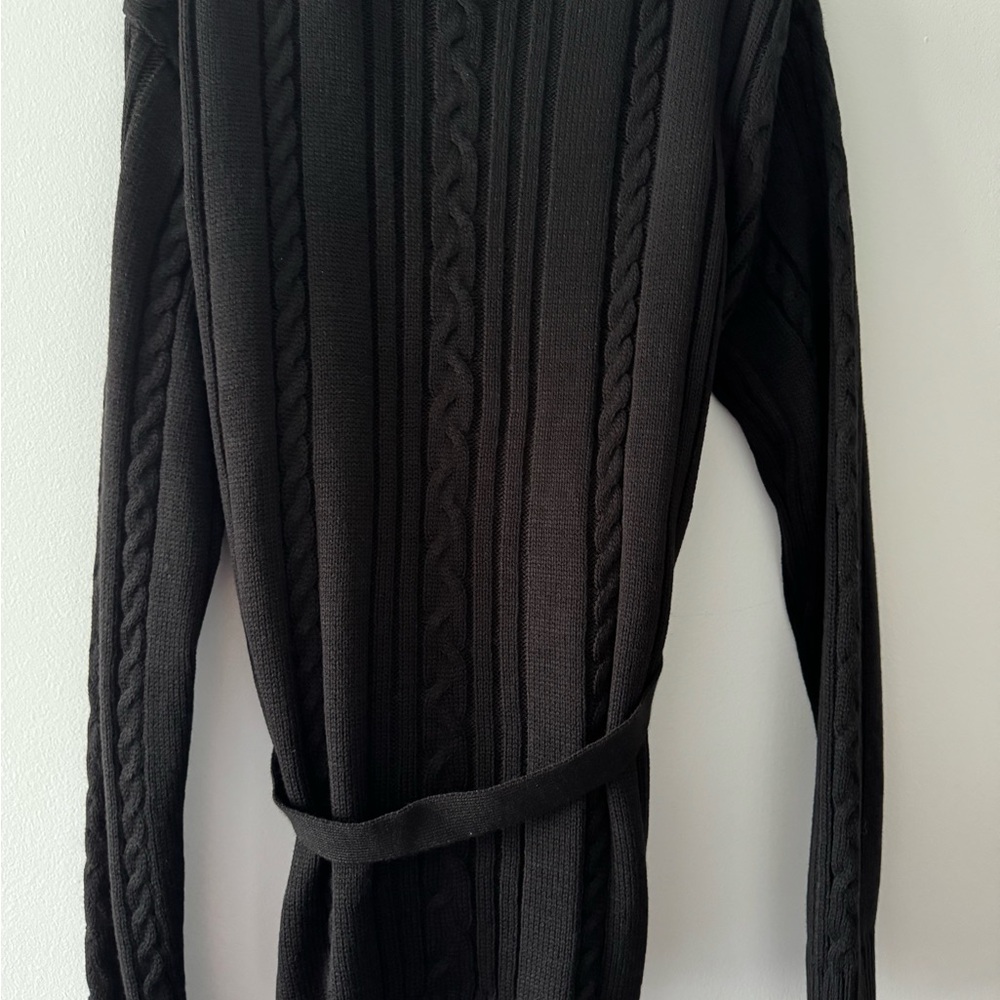 Black cable knit wrap cardigan